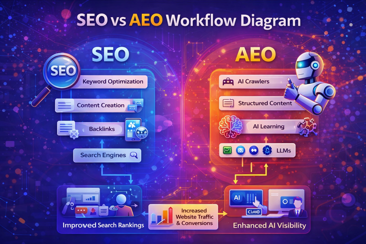 SEO vs AEO workflow diagram