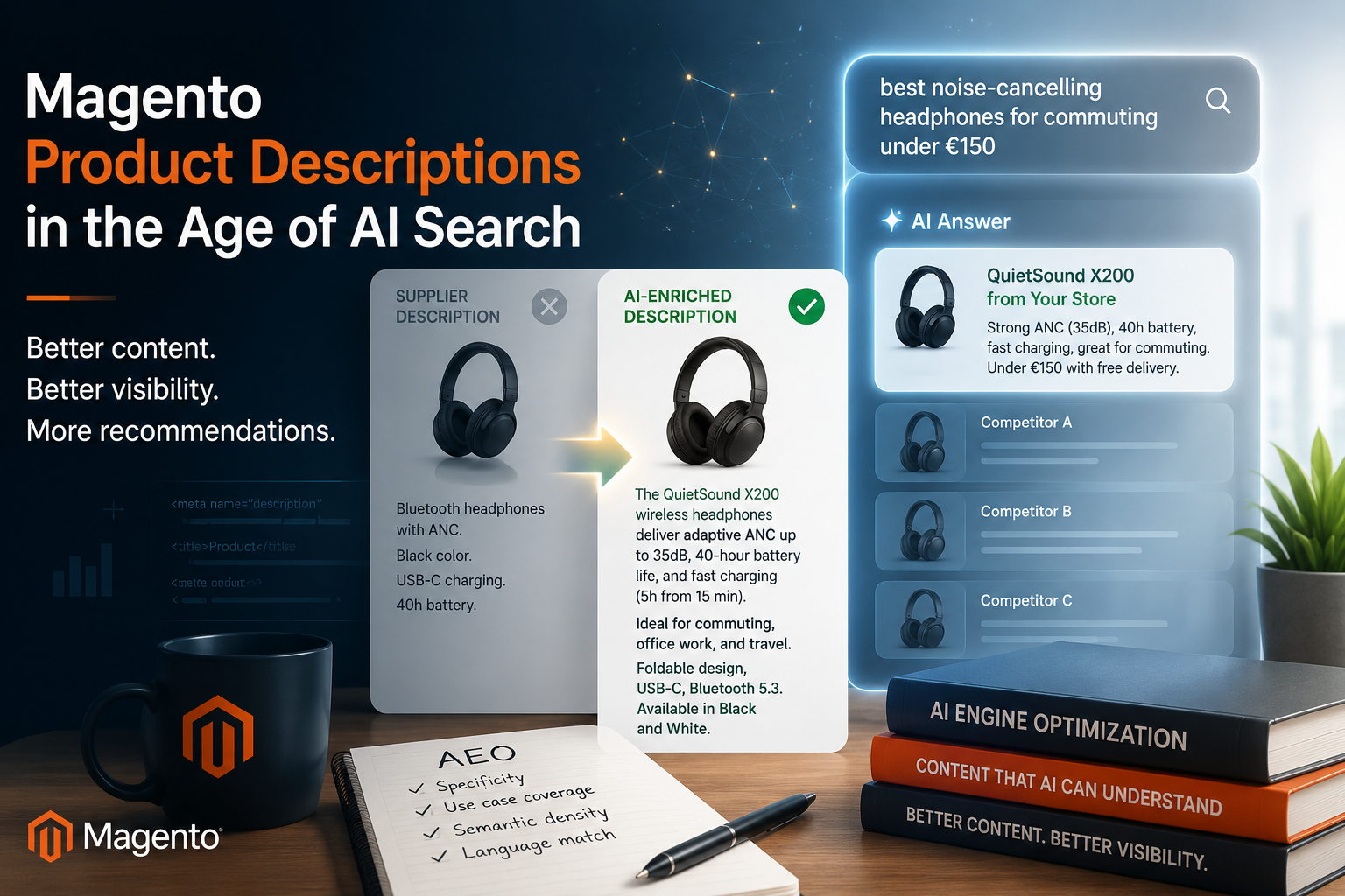 Magento Product Descriptions in the Age of AI Search — AI-enriched ecommerce content improving visibility in ChatGPT, Perplexity, and AI search systems