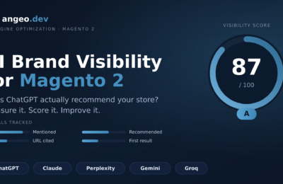 Magento AI brand visibility dashboard showing ChatGPT, Claude and Perplexity scores